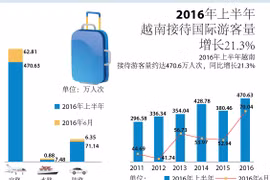 2016年上半年越南接待国际游客量增长21.3%