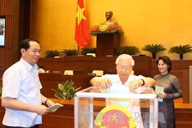 阮富仲总书记参加投票选举第十四届国会主席和副主席职务。