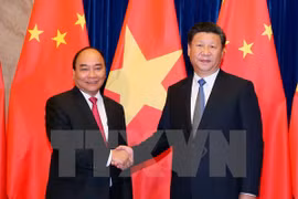 阮春福总理会见中共中央总书记、国家主席习近平。（图片来源：越通社） 