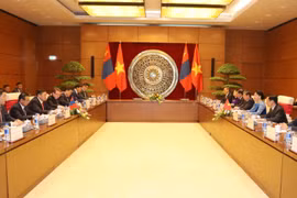 越南国会主席阮氏金银与蒙古国家大呼拉尔主席恩赫包勒德举行会谈