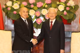 越共中央总书记、国家主席阮富仲会见柬埔寨王国国王诺罗敦·西哈莫尼