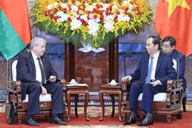 越南国家主席陈大光会见白俄罗斯副总理弗拉基米尔·谢马什科。（图片来源：越通社）