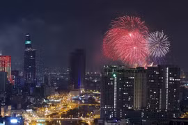 胡志明市燃放烟花庆祝南方解放日43周年