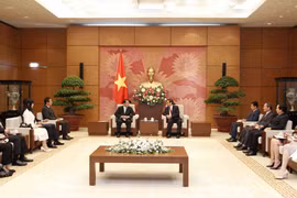 越日议员友好小组主席范明正会见日本湄公河议员联盟主席盐谷立