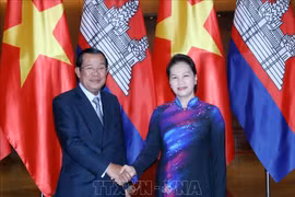 越南国会主席阮氏金银会见柬埔寨首相洪森