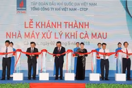 越南国会主席阮氏金银在金瓯省天然气处理厂落成典礼上剪彩。（图片来源：越通社）
