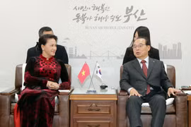 越南国会主席阮氏金银会见韩国釜山市市长吴巨敦