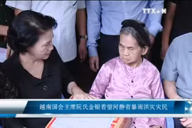 越南国会主席阮氏金银看望河静省暴雨洪灾群众