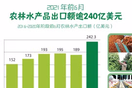 图表新闻：2021年前6月农林水产品出口额逾240亿美元