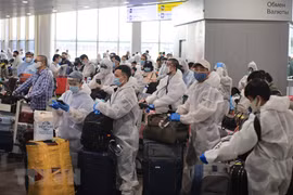 组图：在俄罗斯的300多名越南公民上飞机回国