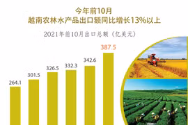 图表新闻：今年前10月越南农林水产品出口额同比增长13%以上