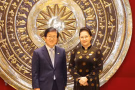 越南国会主席阮氏金银与韩国国会议长朴炳锡举行会谈