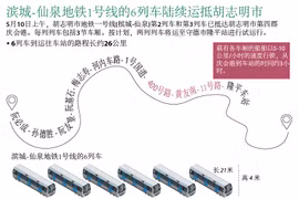 图表新闻：滨城-仙泉地铁1号线的6列车陆续运抵胡志明市