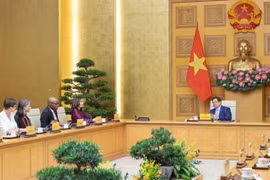 11月10日，越南政府总理范明政在河内会见了联合国常驻越南协调员兼各机构首席代表宝琳·塔梅西斯。图自越通社