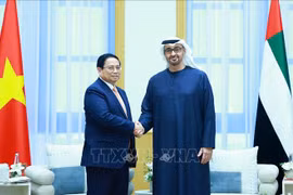 越南政府总理范明政与阿联酋总统穆罕默德·本·扎耶德·阿勒纳哈扬。图自越通社