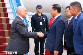 柬埔寨国王诺罗敦·西哈莫尼抵达河内 开始对越南进行国事访问。图自越通社
