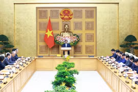 越南政府总理范明政发表讲话。图自越通社