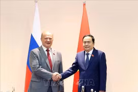 越南国会主席陈青敏会见俄罗斯联邦共产党中央委员会主席根纳季·久加诺夫。图自越通社