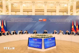 越南-俄罗斯议会间合作委员会第三次会议场景。图自越通社