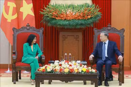 越共中央总书记苏林会见委内瑞拉副总统德尔西·罗德里格斯。图自越通社