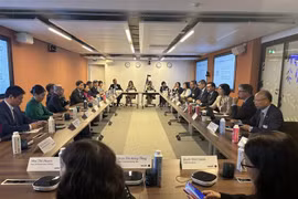 越南工作代表团与赛诺菲集团就疫苗生产合作举行工作会议。图自越通社