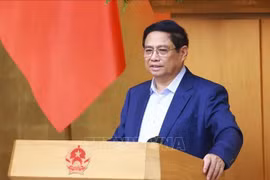 越南政府总理范明政发表讲话。图自越通社