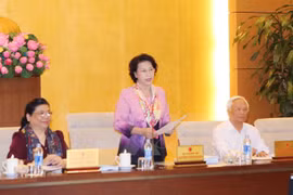 越南国会主席阮氏金银和各位国会副主席主持会议。