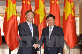 越南政府副总理兼外长范平明与中国国务委员杨洁篪握手