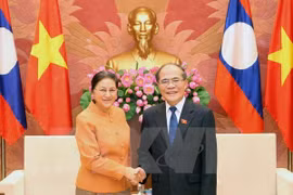 越南国会主席阮生雄会见老挝国会主席巴妮•雅陶都（图片来源：越通社）