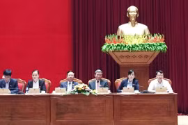 越共中央政治局委员、中央书记处常务书记丁世兄与和平省选民接触