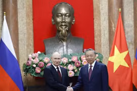 俄罗斯联邦总统弗拉基米尔·普京与国家主席苏林亲切握手。图自越通社