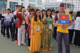 出席升旗仪式的越南代表团。（图片来源：越南之声）