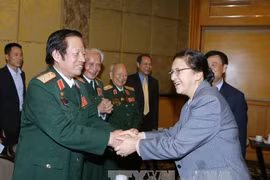 老挝国会主席巴妮·雅陶都会见越老友好协会代表（图片来源：越通社）