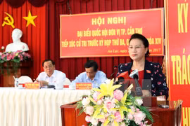 国会主席阮氏金银发表讲话。