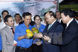 政府总理阮春福参观“创业——椰子之乡潜力与机遇”展会。