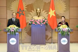 越南国会主席阮氏金银与摩洛哥众议院议长举行联合记者会