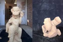 在美山文化遗产群体发现的两座狮头人身石像。