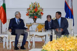 缅甸总统吴廷觉与柬埔寨首相洪森举行会谈（图片来源：新华社）