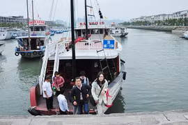 附图：游客乘船赴广宁省旅游。