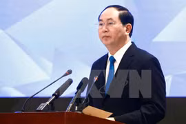 越南国家主席陈大光在会上发表讲话。（图片来源：越通社）