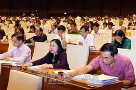 国会表决通过关于批准任命交通运输部部长与政府监察总署职务事宜的决议草案。（图片来源：越通社）