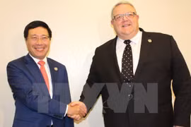 越南政府副总理兼外长范平明​（左）与新西兰外长布朗利。（图片来源：越通社）