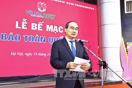 越共中央政治局委员、祖国阵线中央委员会主席阮善仁致闭幕辞。（图片来源：越通社）