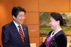 越南国会主席阮氏金银会见日本首相安培晋三(图片来源：越通社）