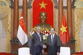 越南国家主席陈大光会见新加坡总理李显龙（图片来源：越通社）