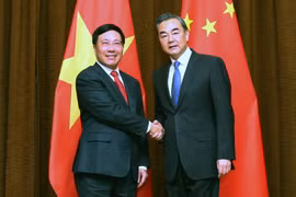 越南政府副总理兼外交部长范平明​与中国外交部长王毅。
