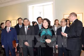 越南国会主席阮氏金银一行参观瑞典议会大夏。（图片来源：越通社）