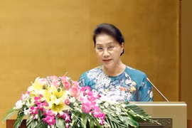 国会主席阮氏金银在会议闭幕式上发表讲话。