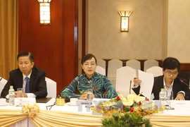 胡志明市人民议会主席阮氏决心在会见中发表讲话。（图片来源：越通社）