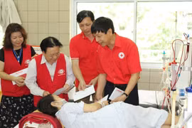越南红十字会看望和平省严重医疗事故中的患者。（图片来源：因特网）